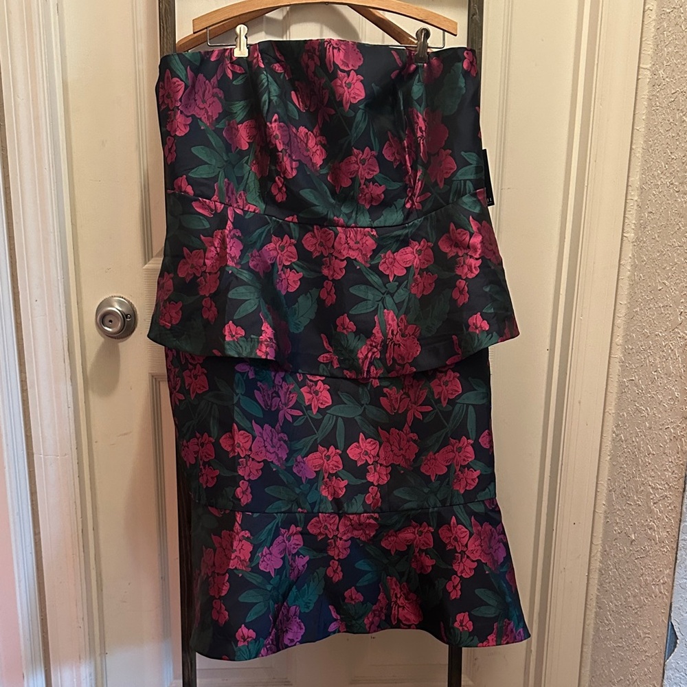 Eloquii Strapless Dress - Pink and Green Floral